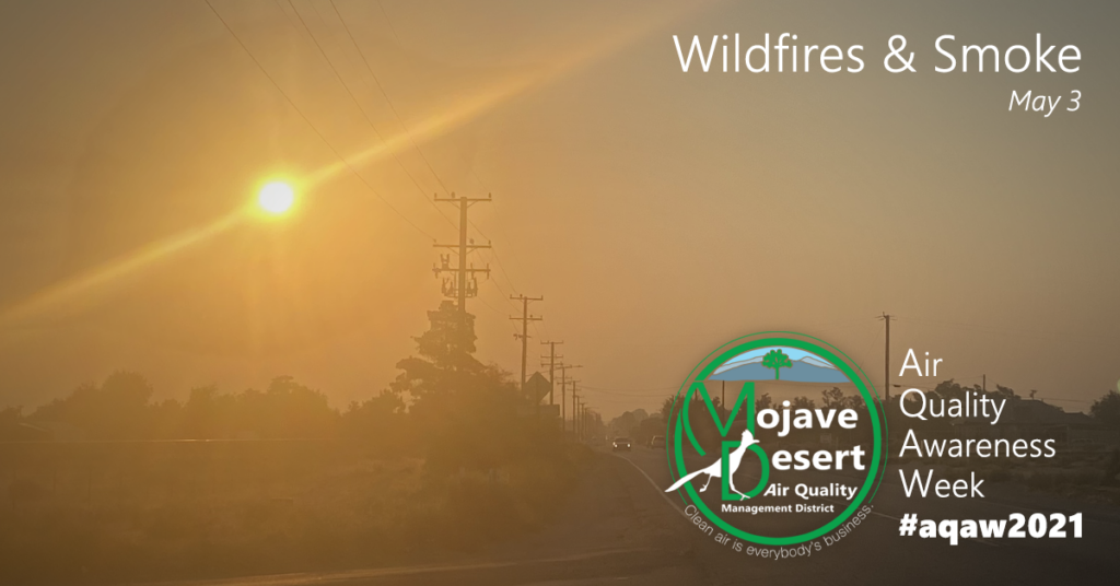 The sun peers through smoke from the Apple fire in August 2020, as seen from Highway 18 in Lucerne Valley. Wildfires and smoke are the Day 1 topic of Air Quality Awareness Week 2021 (AQAW2021).